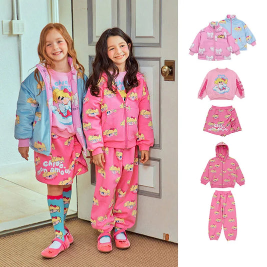Children's Set Girls' Double sided Cotton Coat Pants Set
