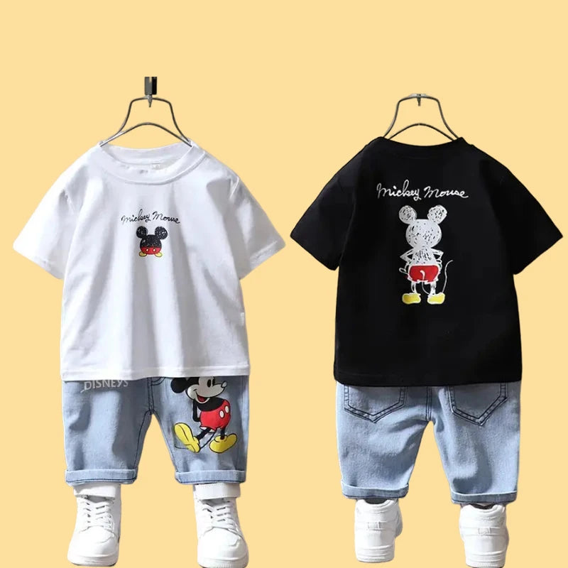 Baby Boys Mickey Mouse Short Sleeve T-shirt+Jeans Set