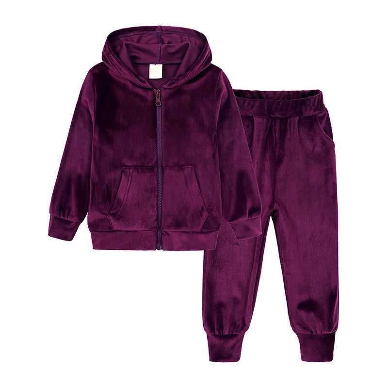 Clothes Velvet Set Zipper Coat+Pants Hoodies Outfit