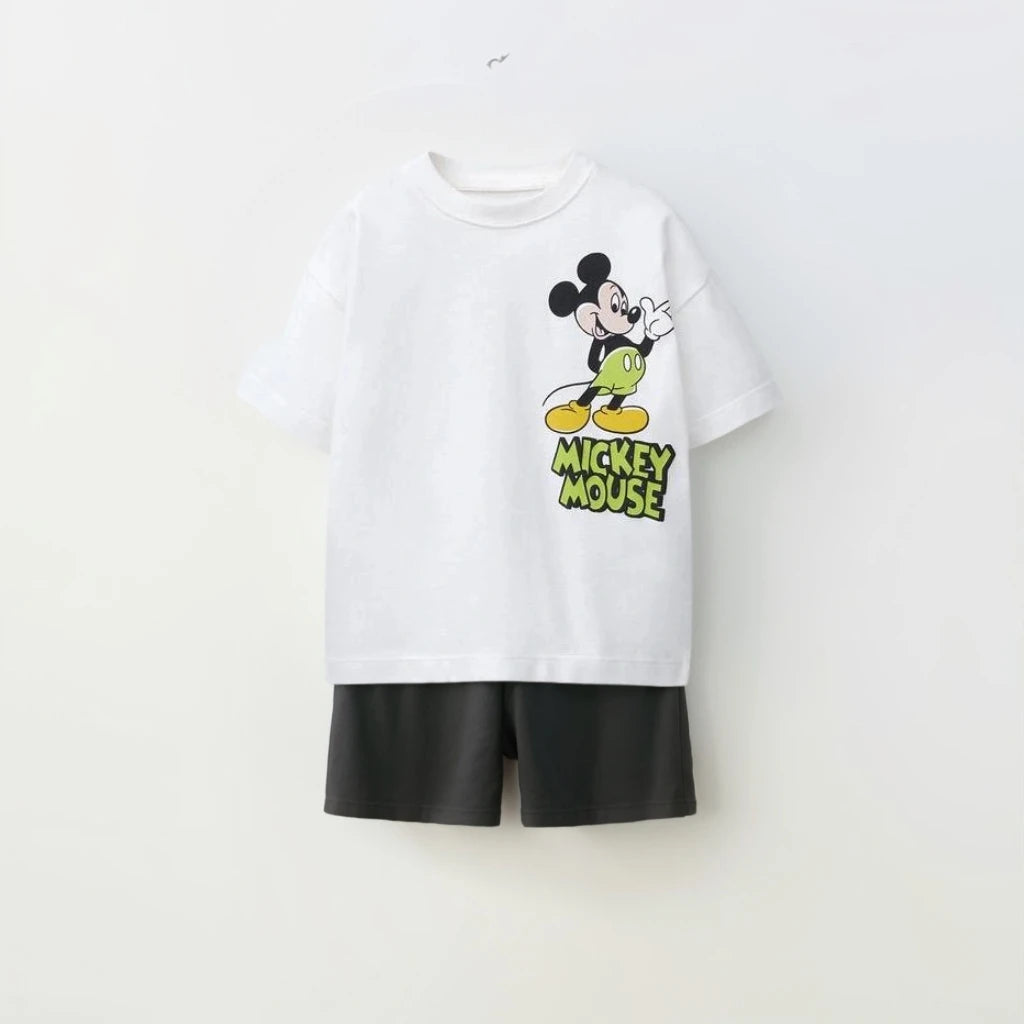 Mickey Mouse T Shirt Black Shorts Summer Clothes Set