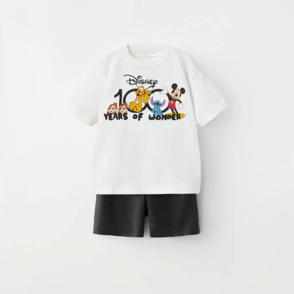 Mickey Mouse T Shirt Black Shorts Summer Clothes Set