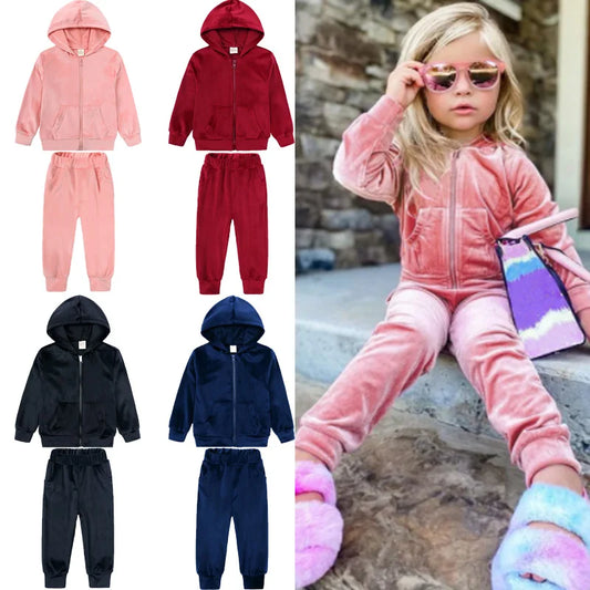 Clothes Velvet Set Zipper Coat+Pants Hoodies Outfit