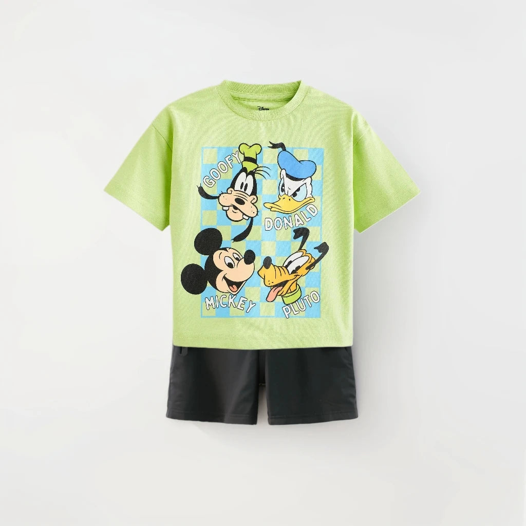 Mickey Mouse T Shirt Black Shorts Summer Clothes Set