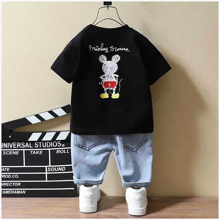 Baby Boys Mickey Mouse Short Sleeve T-shirt+Jeans Set