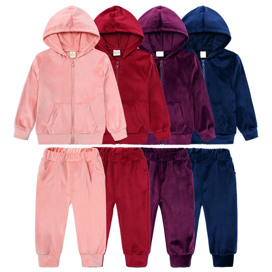 Clothes Velvet Set Zipper Coat+Pants Hoodies Outfit