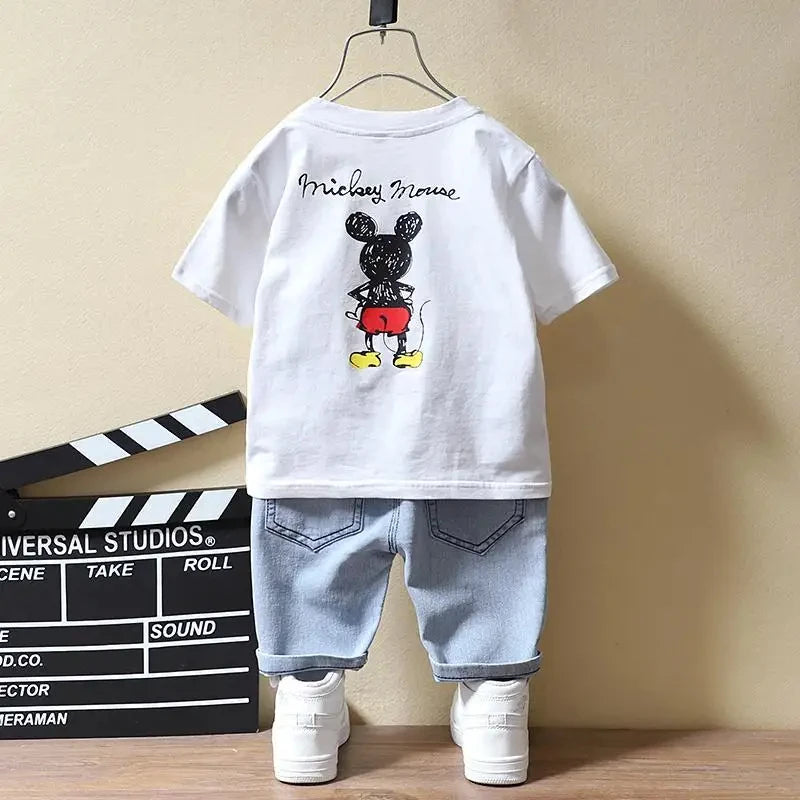 Baby Boys Mickey Mouse Short Sleeve T-shirt+Jeans Set
