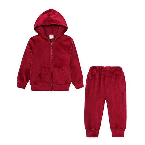 Clothes Velvet Set Zipper Coat+Pants Hoodies Outfit