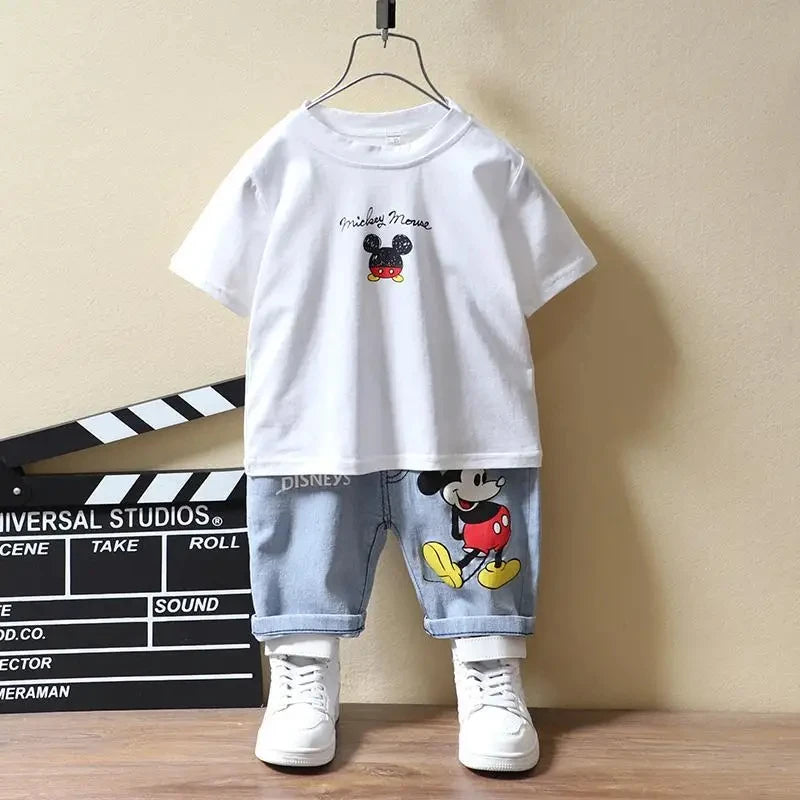 Baby Boys Mickey Mouse Short Sleeve T-shirt+Jeans Set