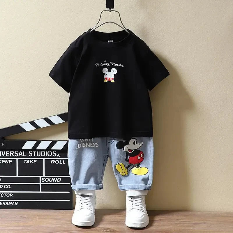 Baby Boys Mickey Mouse Short Sleeve T-shirt+Jeans Set