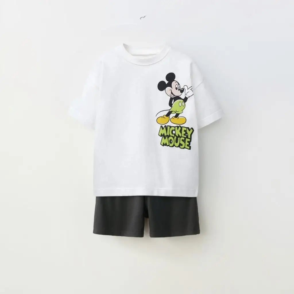Mickey Mouse T Shirt Black Shorts Summer Clothes Set